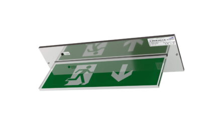 Recessed exit sign in chrome